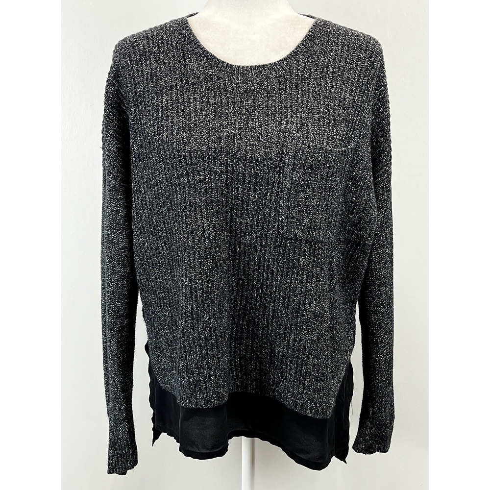 Madewell Alliance Linen Blend Silk Hem Sweater Sz Medium Womens Grey Black